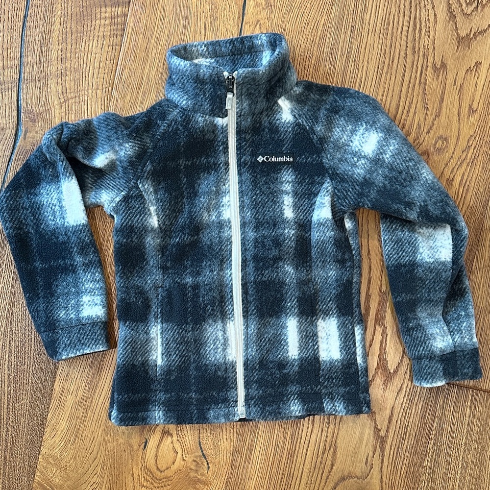 Columbia Black & Gray Plaid Zip-Up Fleece Jacket